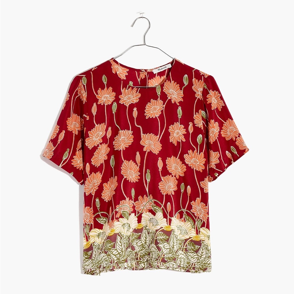 Madewell Silk Button-Back Pocket Top in Tall Sunflowers